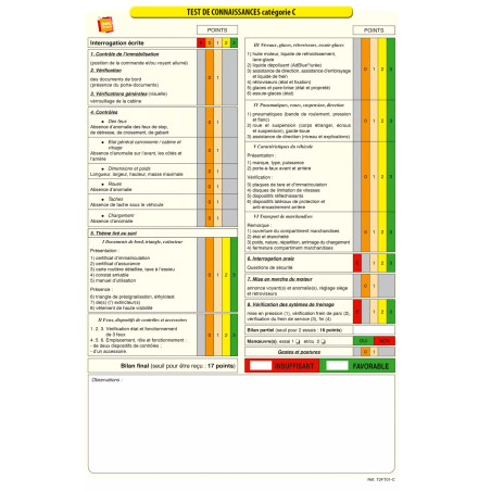 Test de connaissances permis de conduite catégorie C