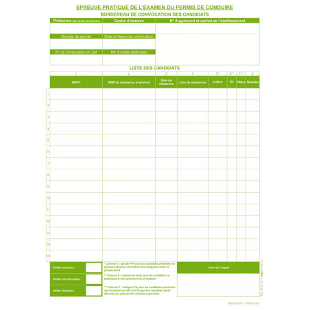 Liasse verte épreuve pratique permis B