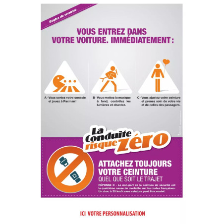 Affiche la conduite risque zéro ceinture de sécurité personnsalisable