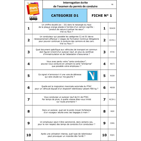 Fiches interrogations écrites D1