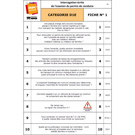 Fiches interrogations écrites D1E