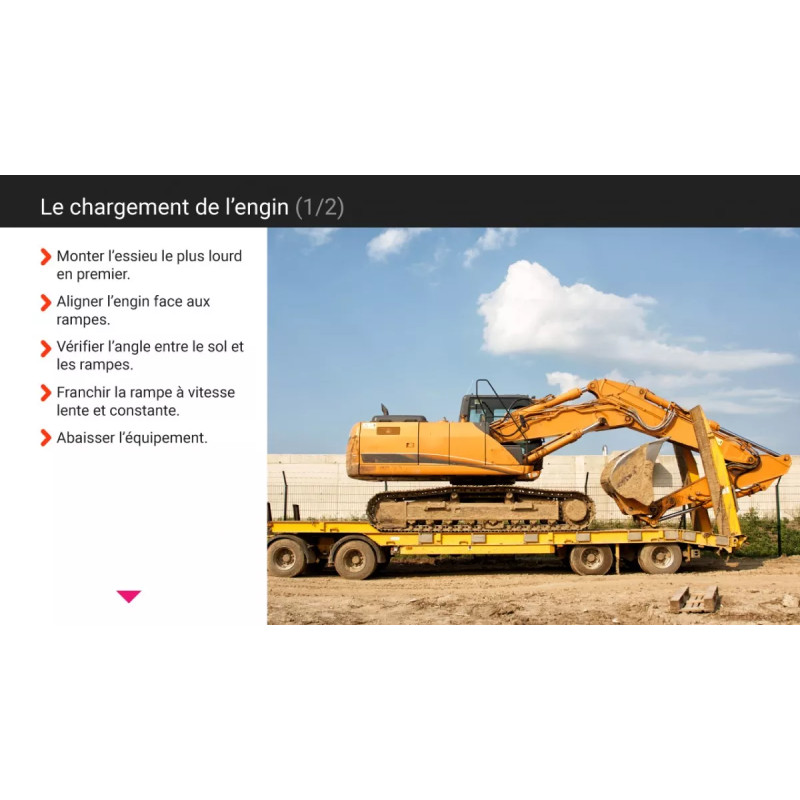 Cours le chargement de l'engin