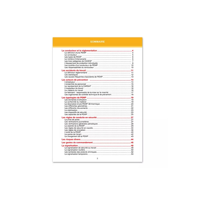 Sommaire livret CACES® - PEMP R.486A