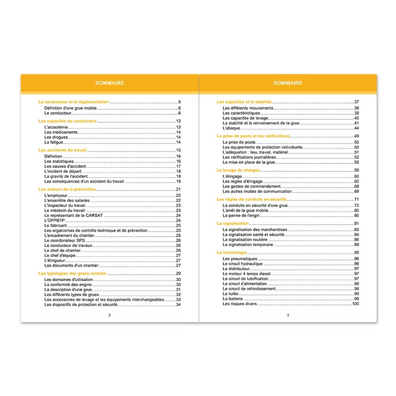 Sommaire livret CACES® - Grues mobiles R.483