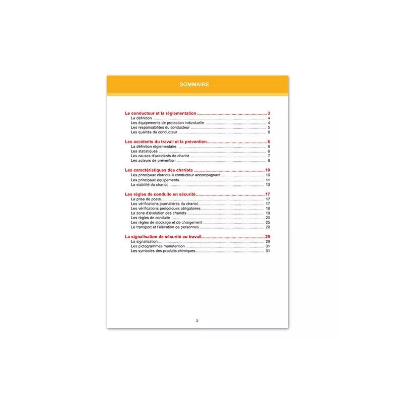 Sommaire livret CACES® - Gerbeurs R.485