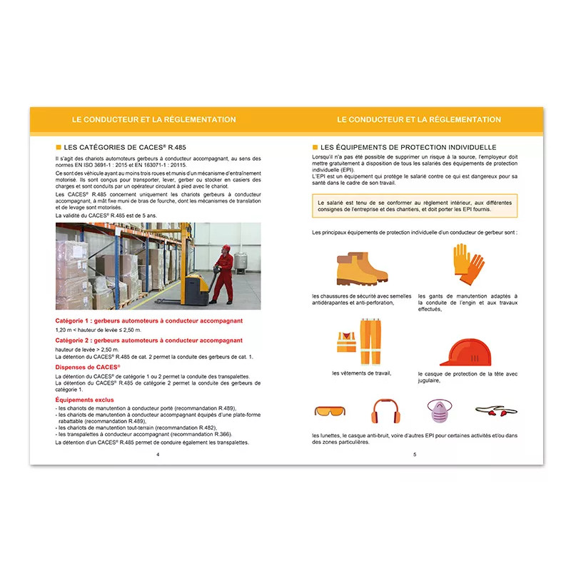 Pages intérieures le conducteur et la réglementation du livret CACES® - Gerbeurs R.485
