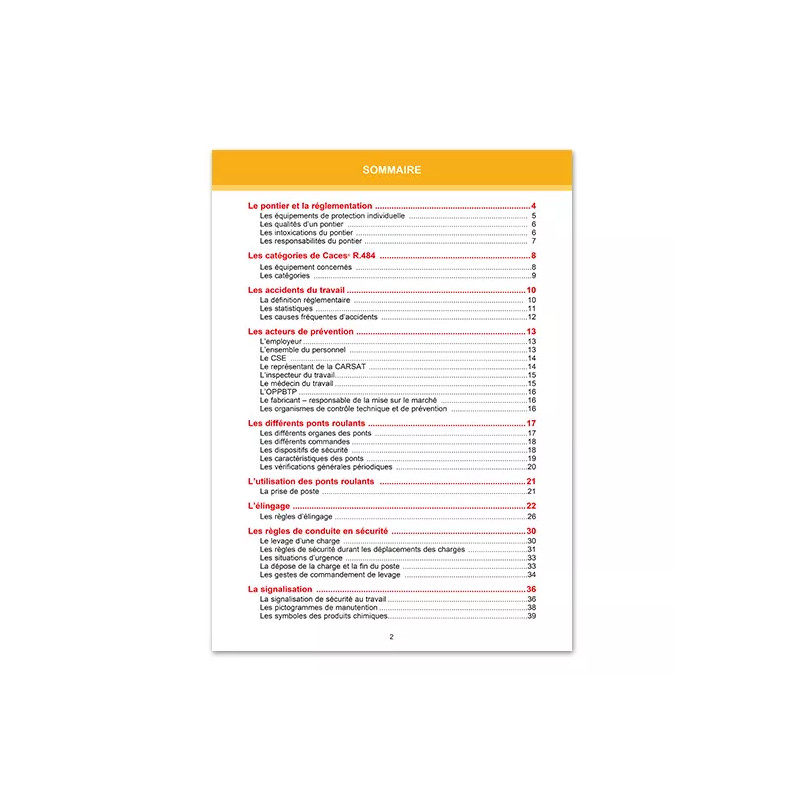 Sommaire livret CACES® - Ponts roulants R.484