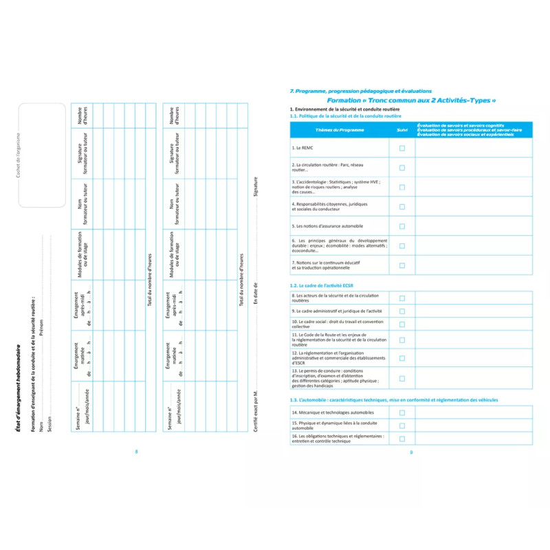 Pages intérieures programme de la formation