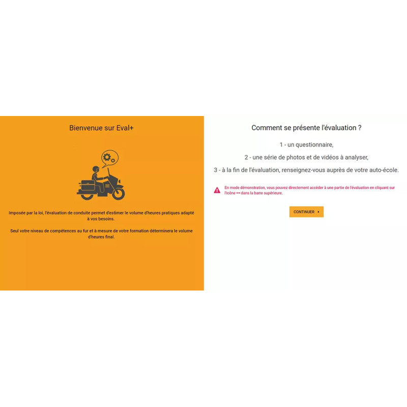 Interface présentation du module d'évaluation de départ