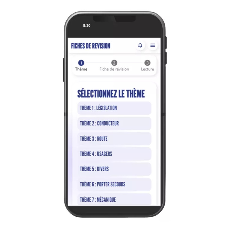 Interface mobile sélection du thème