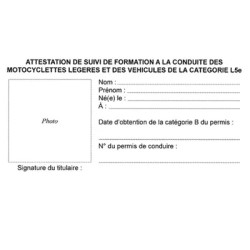 Attestation de suivi de formation moto plastifié
