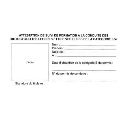 Attestation de suivi de formation moto plastifié