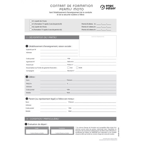 Contrat de formation permis moto