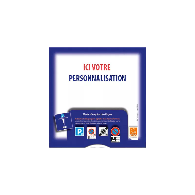 Dos disque de stationnement européen personnalisable en couleur