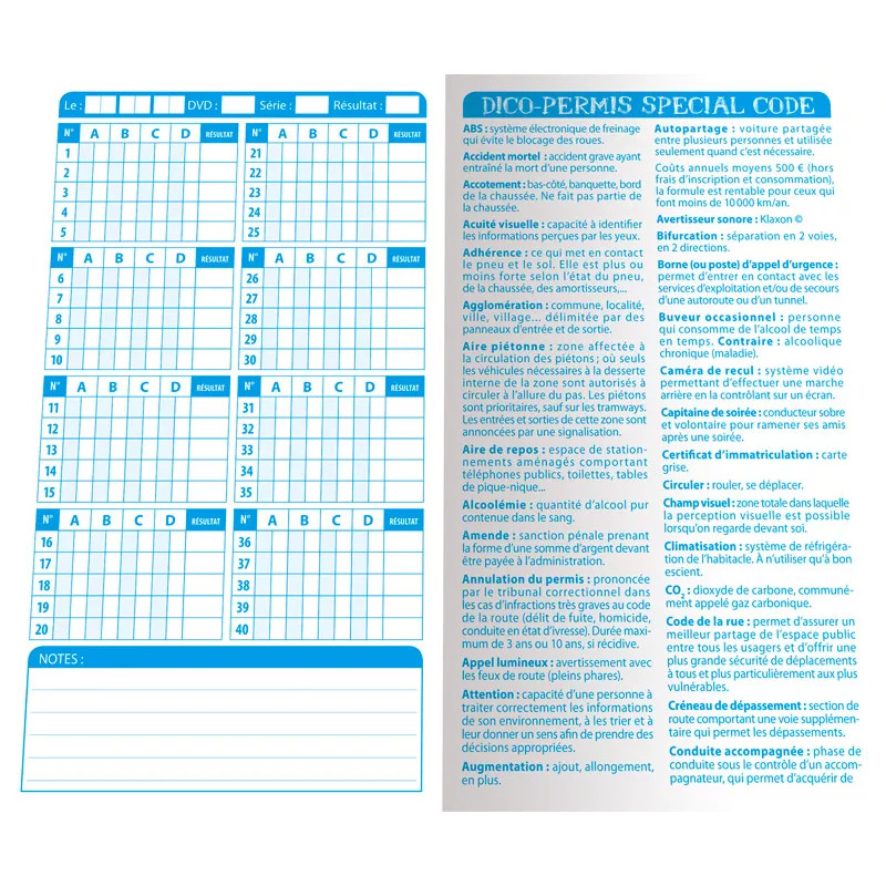 Feuille carnet de réponses