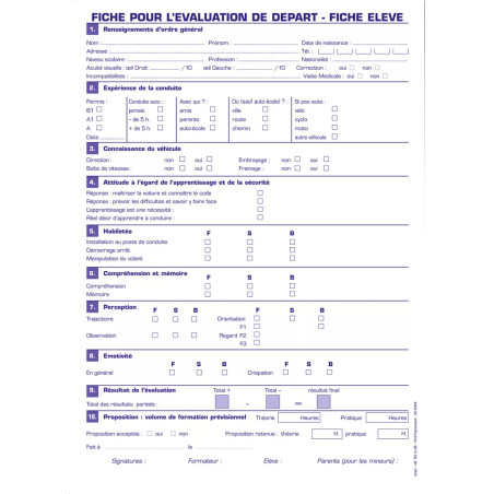 Fiche évaluation de départ