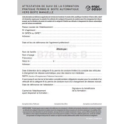 Attestation boîte automatique B78 vers boite manuelle