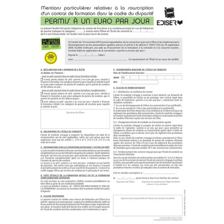 Annexe au contrat permis à 1 euro