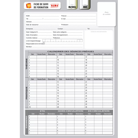 Fiche de suivi de formation permis B(96)/B