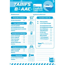 Carte tarifs intérieure Permis B, conduite accompagnée et supervisée