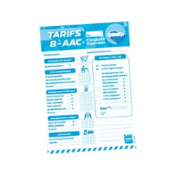 Carte tarifs vitrine Permis B, conduite accompagnée et supervisée