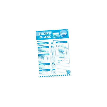 Carte tarifs vitrine Permis B, conduite accompagnée et supervisée