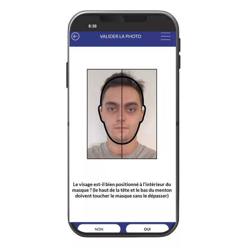 Visuel téléphone Photo Solution interface validation de la photo
