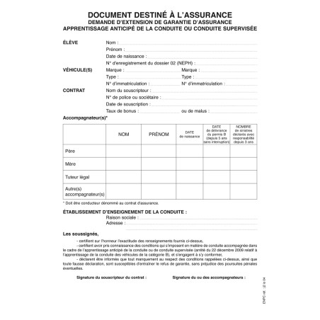 Attestation d'assurance AAC et Conduite Supervisée