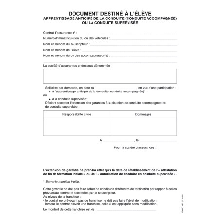 Lettre d'accord assurance AAC et Conduite Supervisée