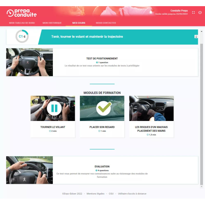 Cours compétence C1 tenir, tourner le volant